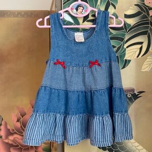 Vintage denim blue with red bows tiered engineer dress a 2t